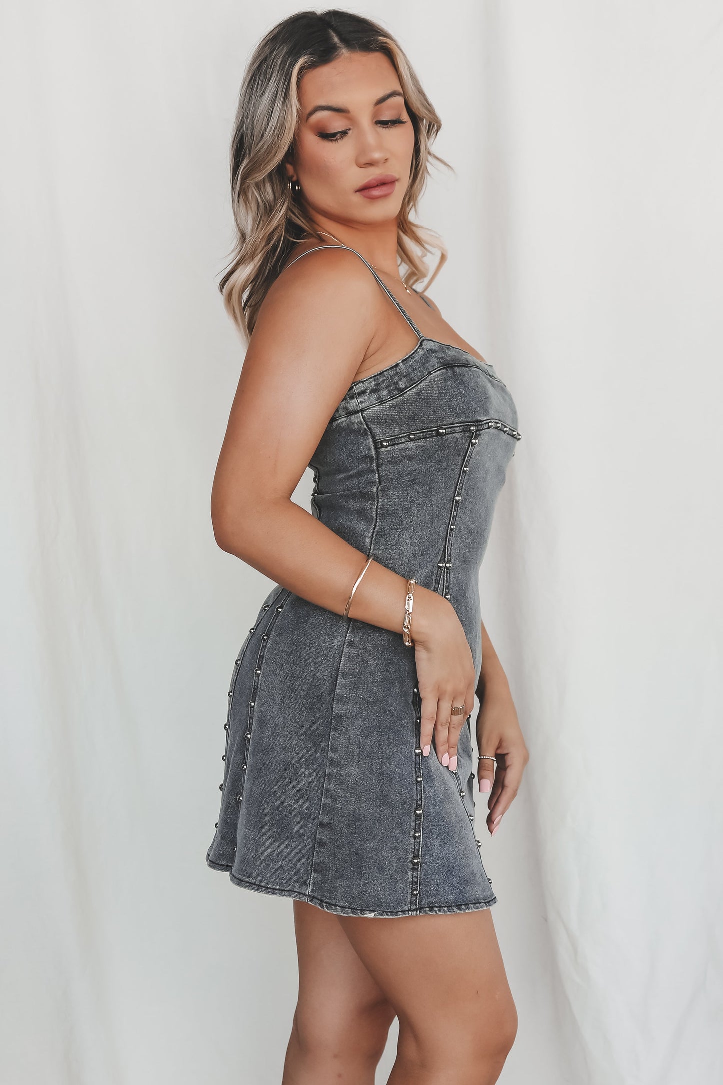 Studded Denim Mini Dress