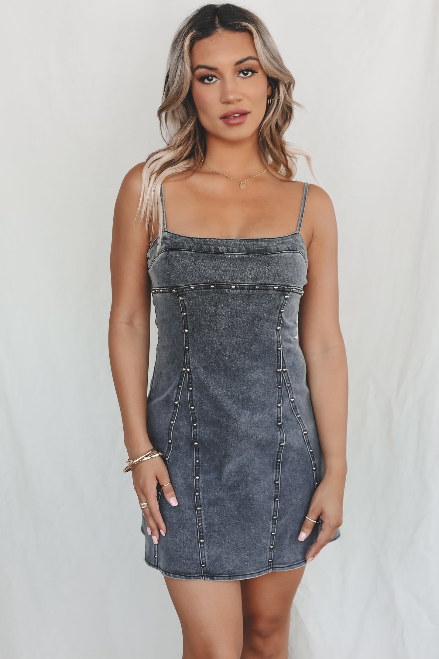 Studded Denim Mini Dress